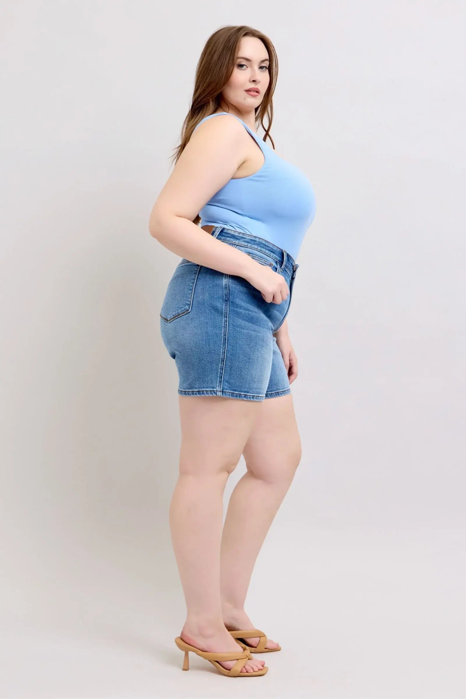 Judy Blue Full Size 2 Button Denim Shorts with Pockets Plus Size - Trendsi - Flyclothing LLC