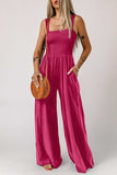 Smocked Square Neck Wide Leg Jumpsuit with Pockets - Trendsi - Flyclothing LLC