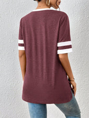 Contrast Trim V-Neck Short Sleeve T-Shirt - Trendsi