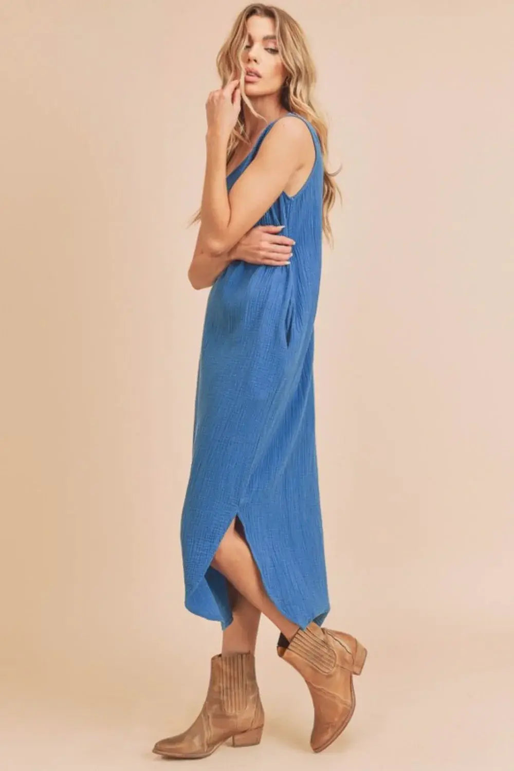 Aemi + Co Round Neck Midi Tank Dress with Pockets - Trendsi - Flyclothing LLC