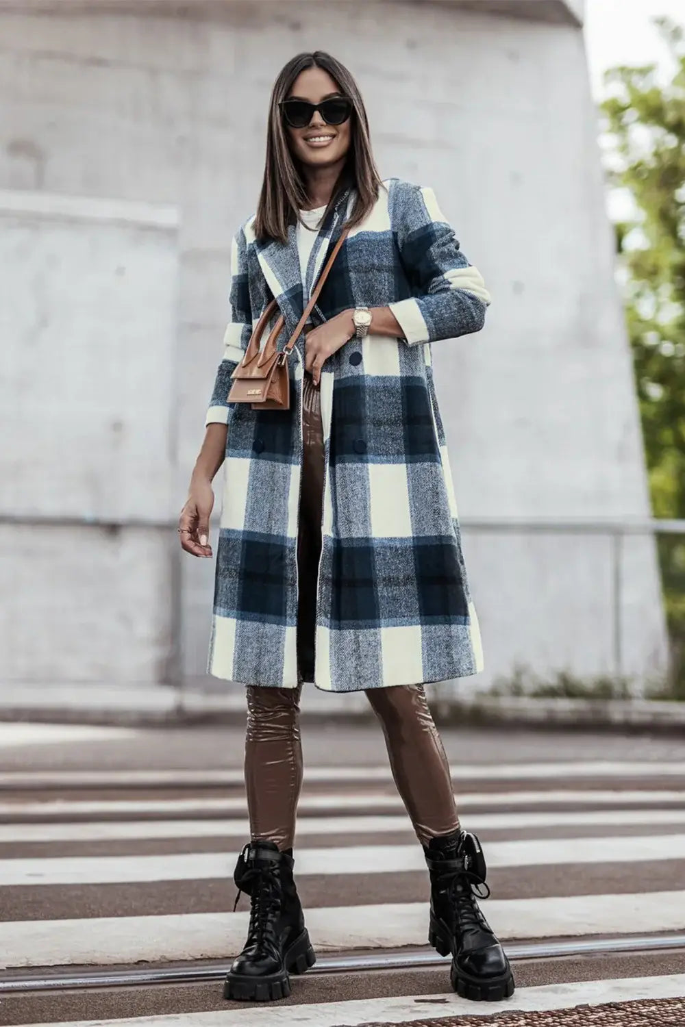 Double Take Full Size Plaid Button Up Lapel Collar Coat - Trendsi - Flyclothing LLC