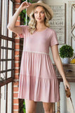 Heimish Full Size Solid Mini Tiered Dress with Pompom Lace Plus Size - Trendsi - Flyclothing LLC