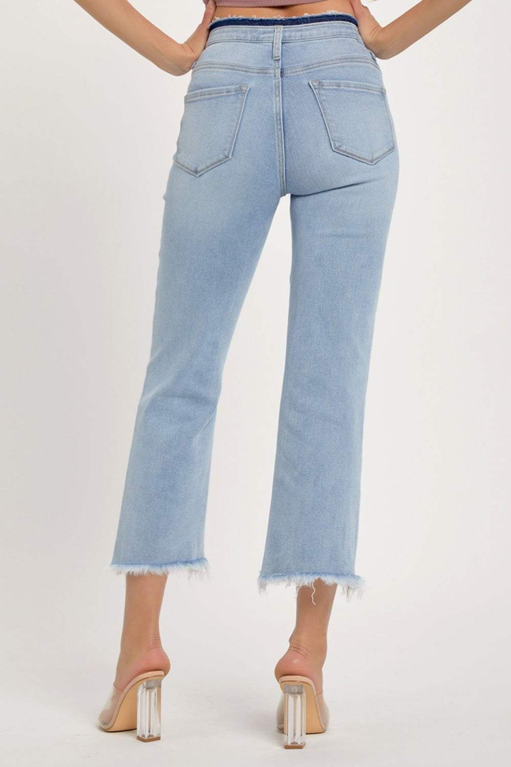 RISEN Full Size High Rise Raw Edge Crop Jeans - Trendsi - Flyclothing LLC