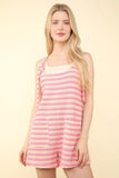 VERY J Tie Shoulder Front Pocket Striped Contrast Romper - Trendsi