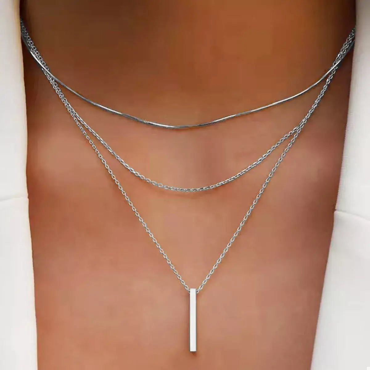 Three Layered Bar Pendant Necklace - Trendsi - Flyclothing LLC