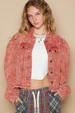 POL Raw Hem Button Up Cropped Denim Jacket - Trendsi