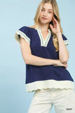 Umgee Contrast Scallop Trim Top - Trendsi - Flyclothing LLC