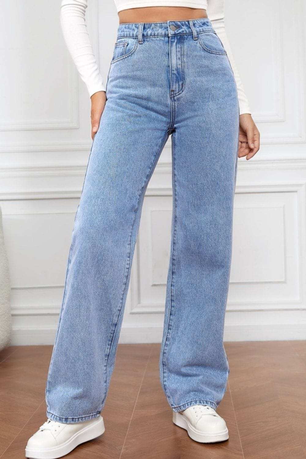 High Waist Straight Jeans - Trendsi - Flyclothing LLC