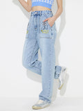 Flower High Rise Straight Leg Jeans with Pockets - Trendsi
