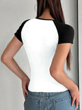 Devine Contrast Scoop Neck Short Sleeve T-Shirt - Trendsi - Flyclothing LLC