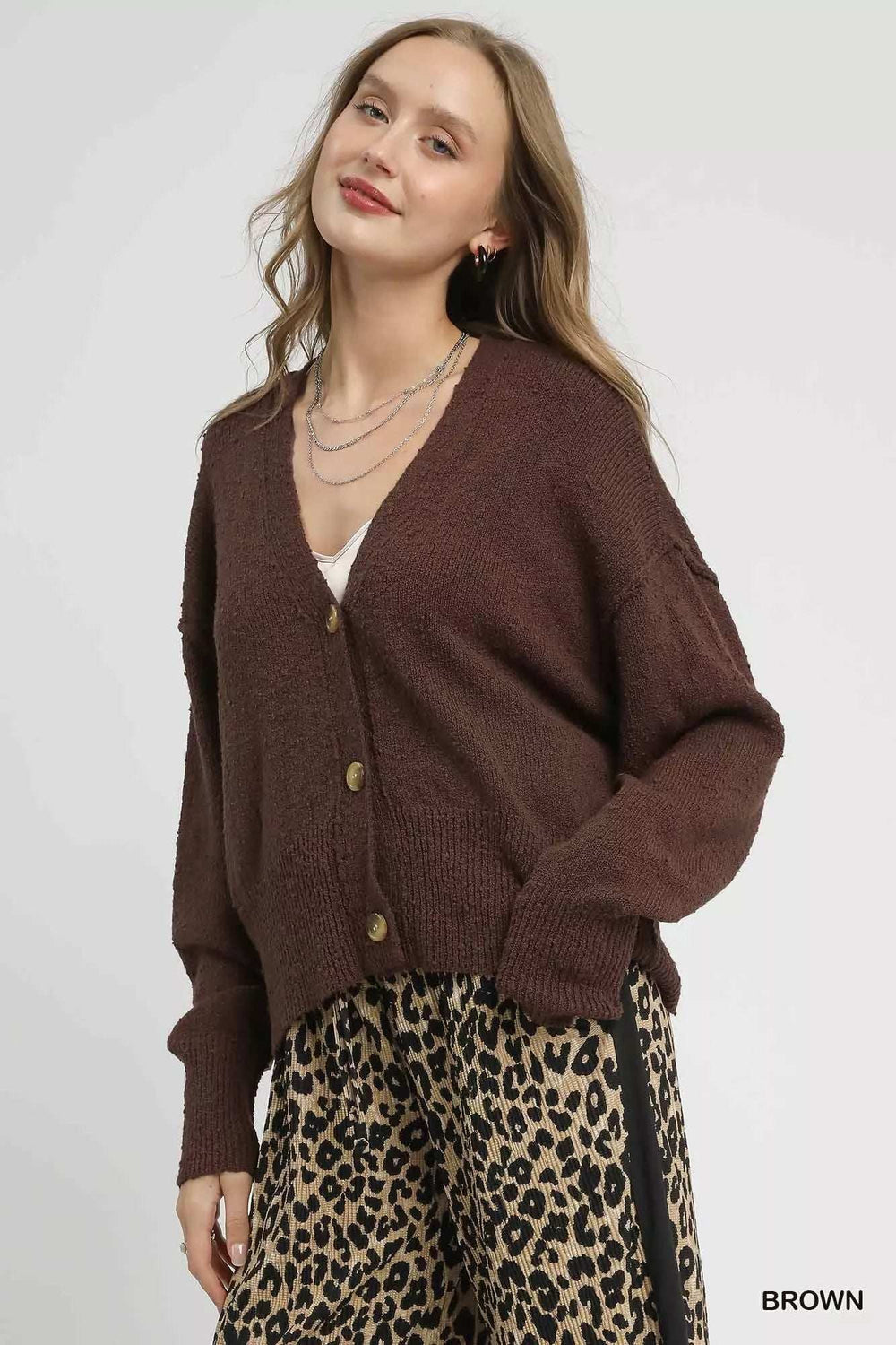 Umgee Button-Front V-Neck Knit Cardigan - Trendsi - Flyclothing LLC