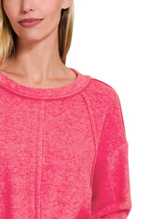 Zenana Brushed Hacci Exposed Seam Hi Low Sweater - Trendsi - Flyclothing LLC
