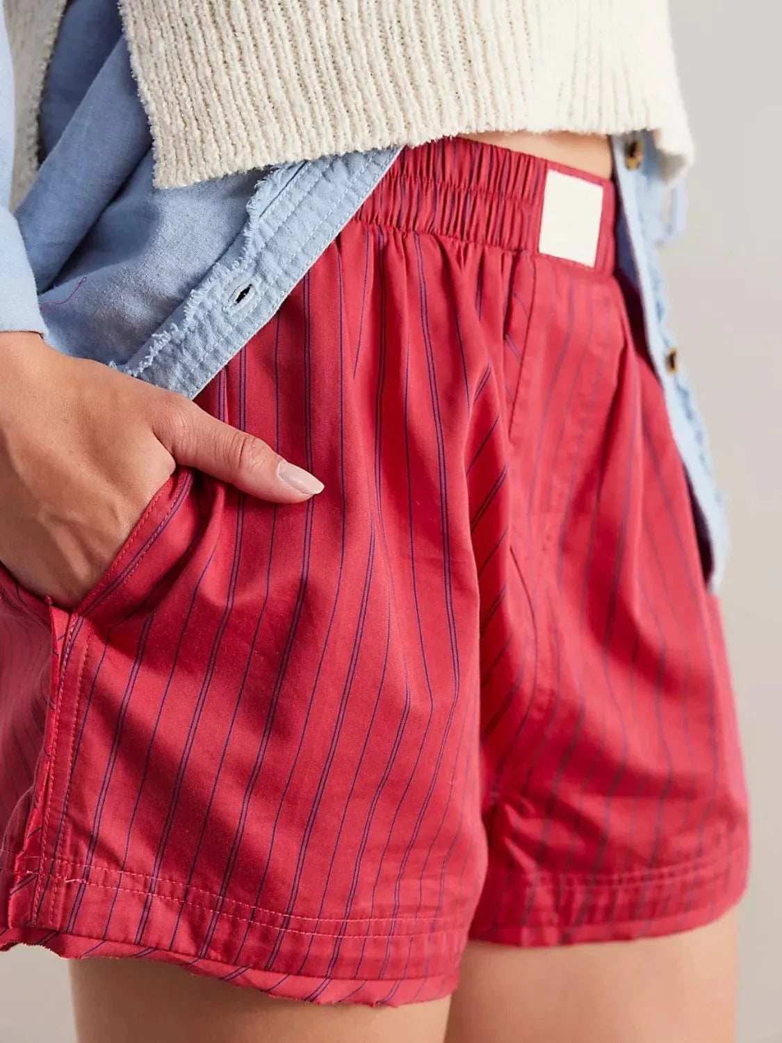 Striped Elastic Waist Shorts - Trendsi - Flyclothing LLC