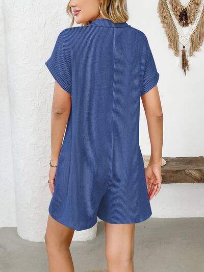 Button Detail Collared Neck Short Sleeve Romper - Trendsi - Flyclothing LLC