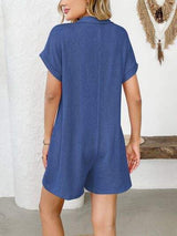Button Detail Collared Neck Short Sleeve Romper - Trendsi - Flyclothing LLC