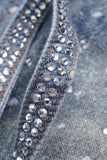 Men's Washed Rhinestone Jeans with Rhinestone Belt - Trendsi