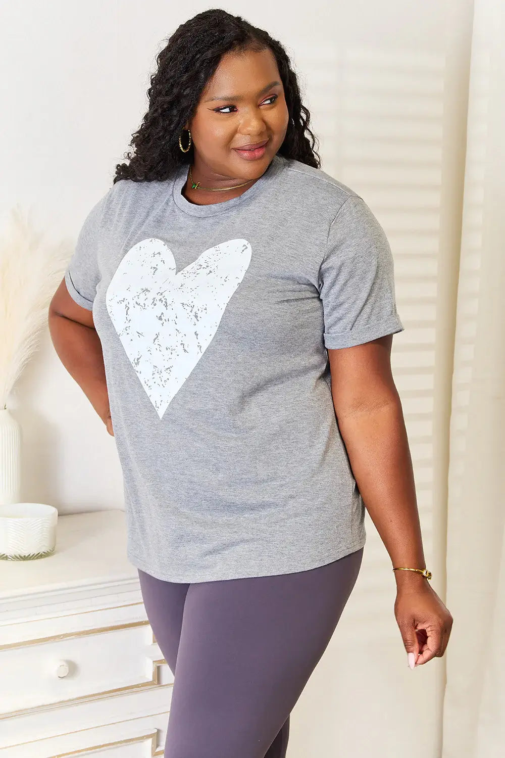 Simply Love Heart Graphic Cuffed Short Sleeve T-Shirt - Trendsi - Flyclothing LLC