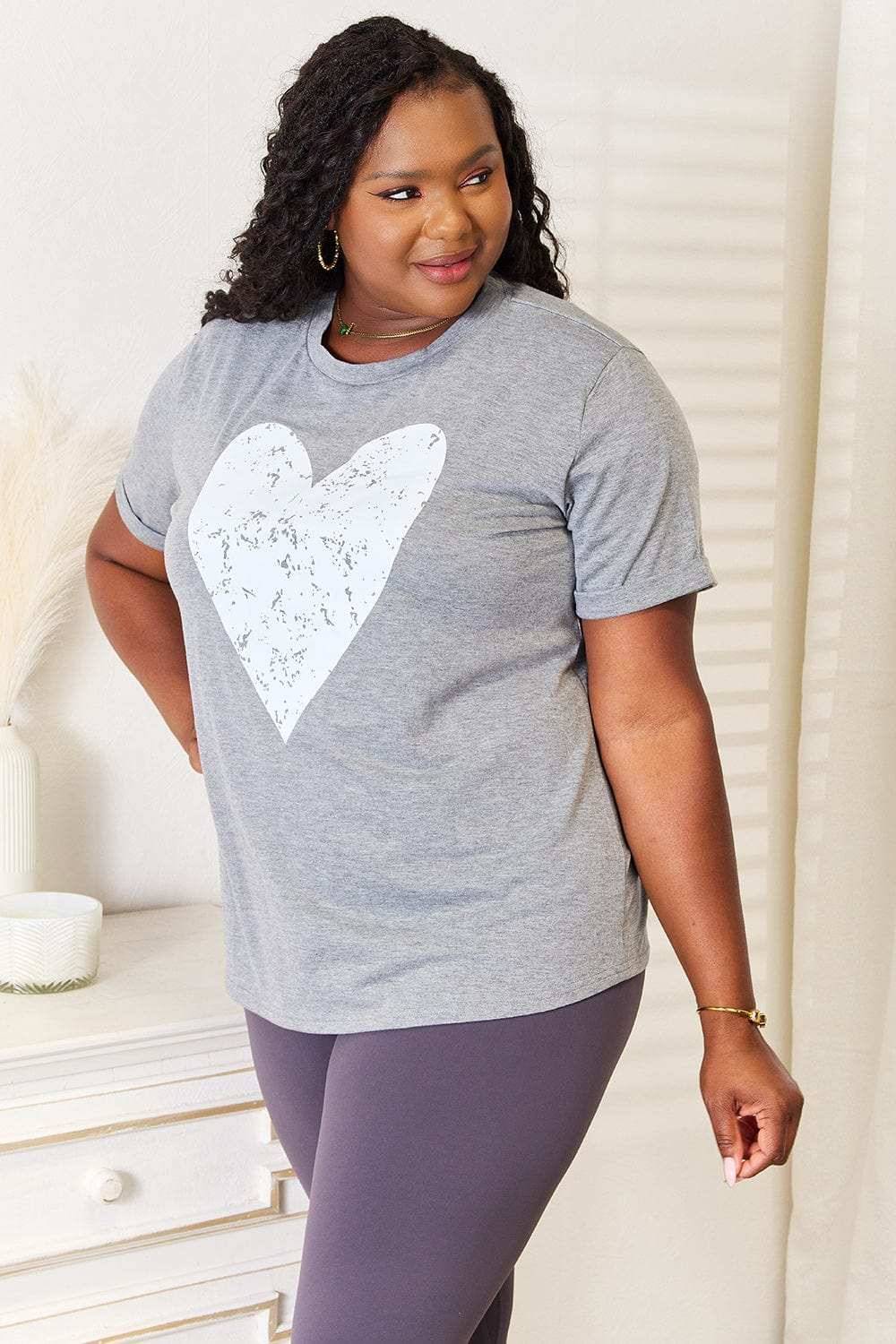 Simply Love Heart Graphic Cuffed Short Sleeve T-Shirt - Trendsi - Flyclothing LLC