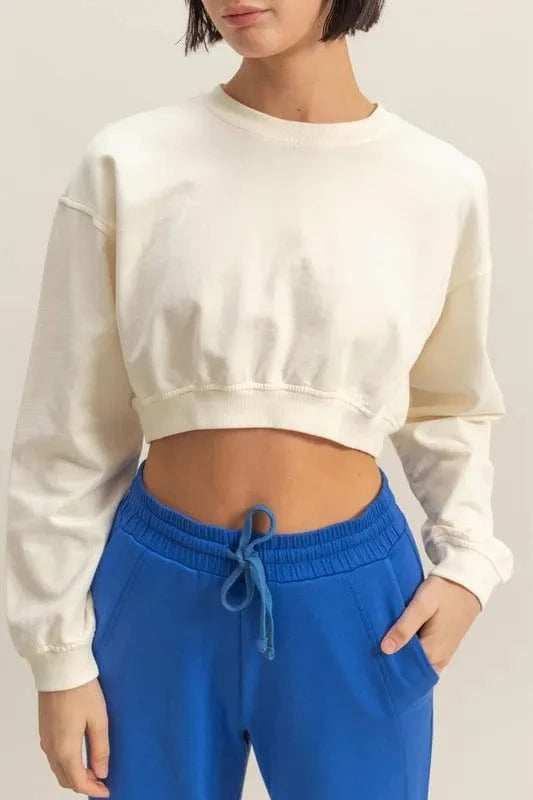HYFVE Crew Neck Long Sleeve Crop Sweatshirt - Trendsi - Flyclothing LLC
