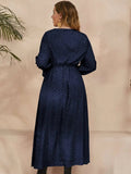 Plus Size Ruffled Polka Dot Long Sleeve Midi Dress - Trendsi