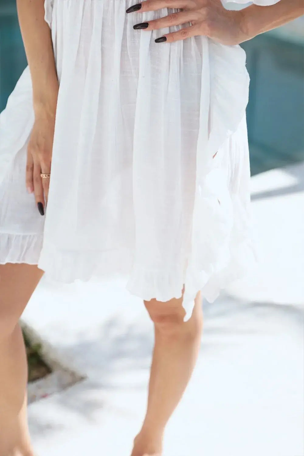 Ruffled Smocked Waist V-Neck Cover-Up - Trendsi - Flyclothing LLC