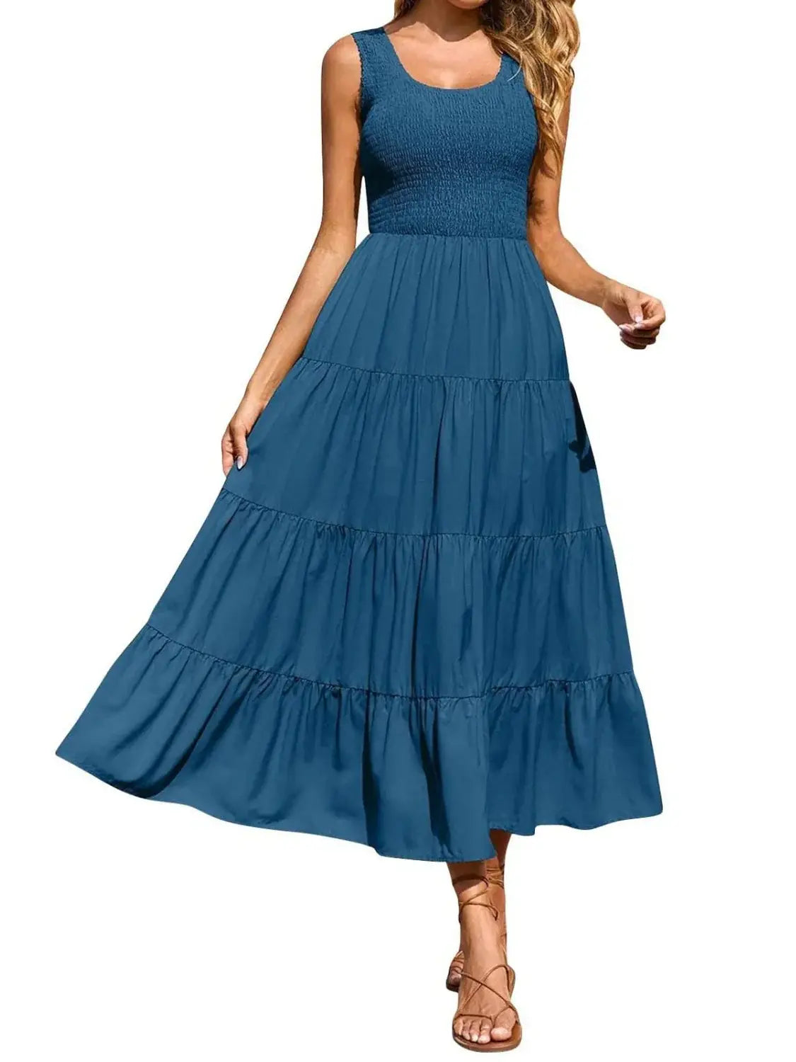 Tiered Smocked Wide Strap Dress - Trendsi - Flyclothing LLC
