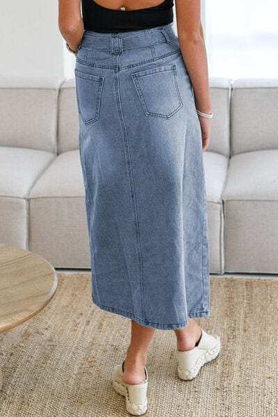 Tied Slit Denim Skirt - Trendsi - Flyclothing LLC