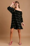 Umgee Off-Shoulder Balloon Sleeve Velvet Mini Dress - Trendsi