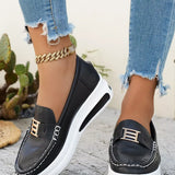 Metal Buckle Round Toe Slip-Ons - Trendsi - Flyclothing LLC