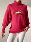 Lip Turtleneck Long Sleeve Sweater - Trendsi - Flyclothing LLC