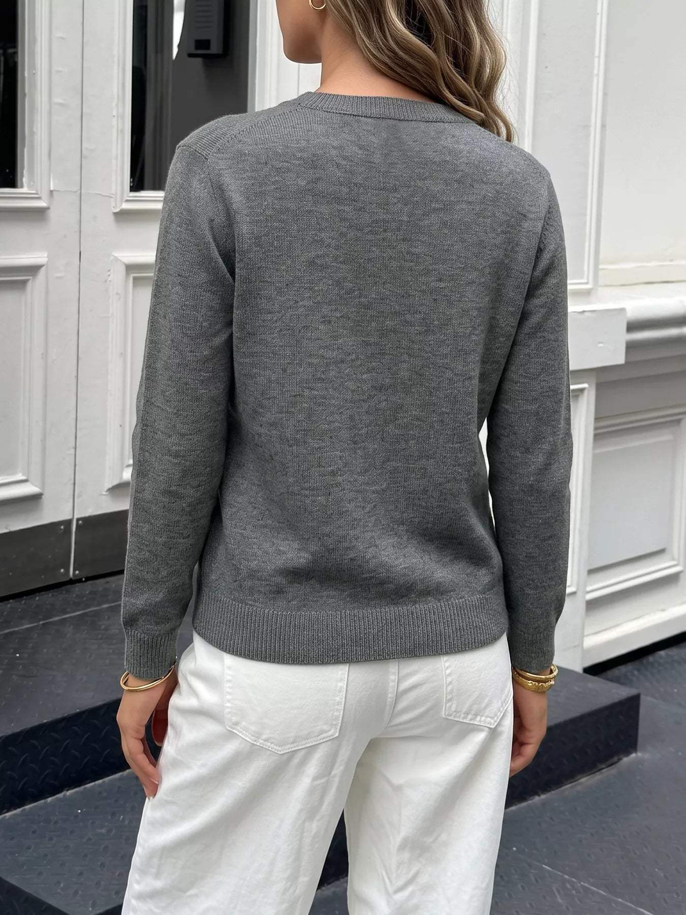 Contrast Button Long Sleeve Cardigan - Trendsi - Flyclothing LLC