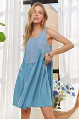 ADORA Decorative Button Sleeveless Babydoll Dress - Trendsi - Flyclothing LLC