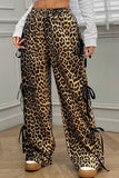 Leopard Bow Tie Elastic Waist Pants - Trendsi