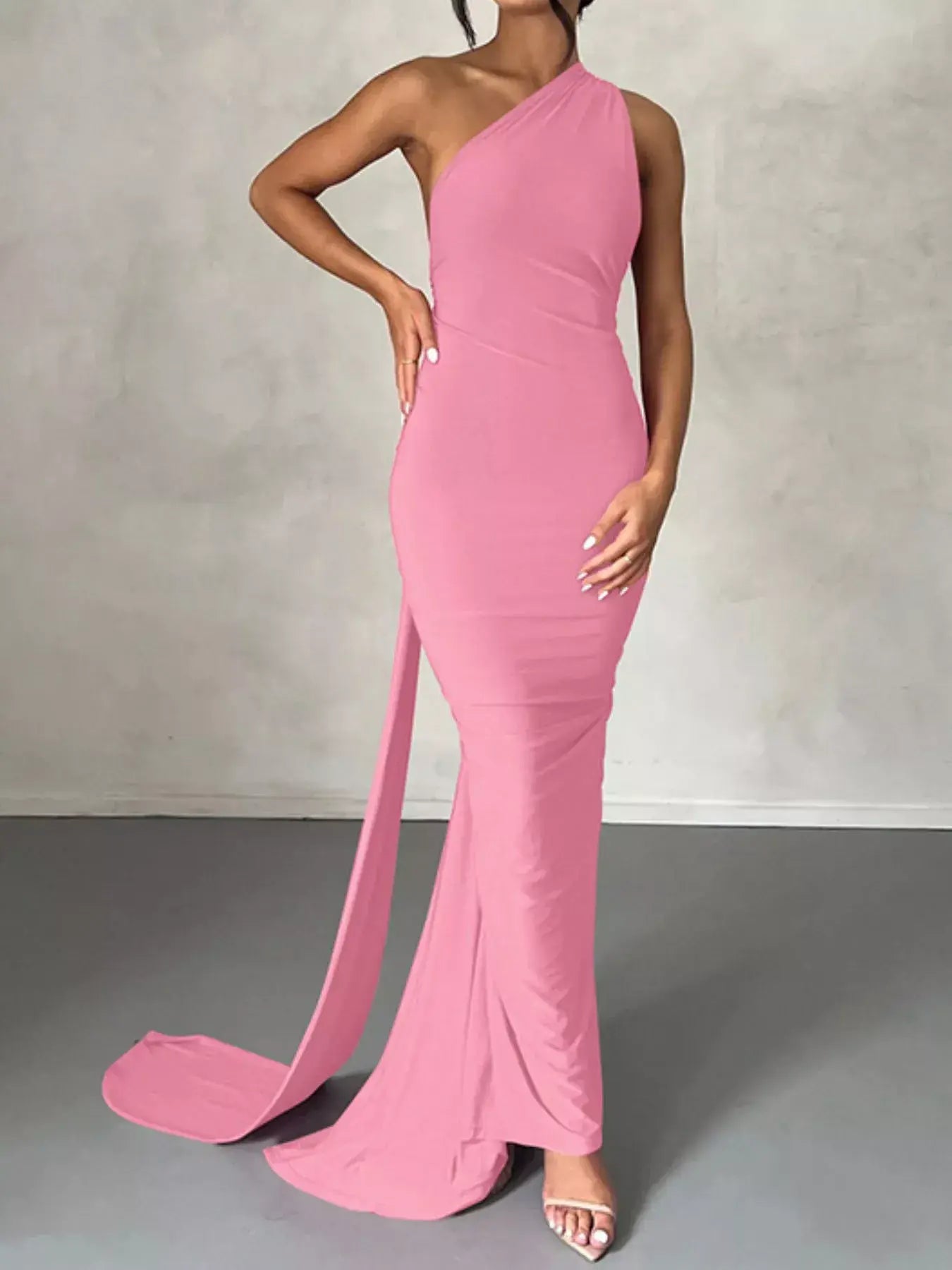 Backless One-Shoulder Ruched Bodycon Maxi Dress - Trendsi - Flyclothing LLC