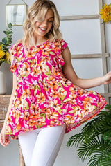 Heimish Full Size Butterfly Sleeve Floral Tiered Top Plus Size - Trendsi - Flyclothing LLC