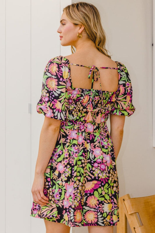 ODDI Full Size Floral Tie-Back Mini Dress - Trendsi