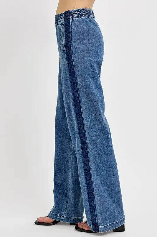 RISEN Full Size Elastic Waist Wide Leg Jeans Plus Size - Trendsi - Flyclothing LLC