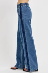 RISEN Full Size Elastic Waist Wide Leg Jeans Plus Size - Trendsi - Flyclothing LLC