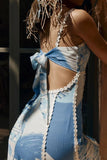 Cutout Back Printed Square Neck Maxi Dress - Trendsi