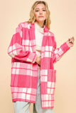 Davi & Dani Plaid Open Front Drop Shoulder Longline Coat - Trendsi