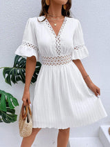 Cutout V-Neck Flounce Sleeve Mini Dress - Trendsi - Flyclothing LLC