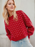 Heart-Patterned Round Neck Sweater - Trendsi - Flyclothing LLC