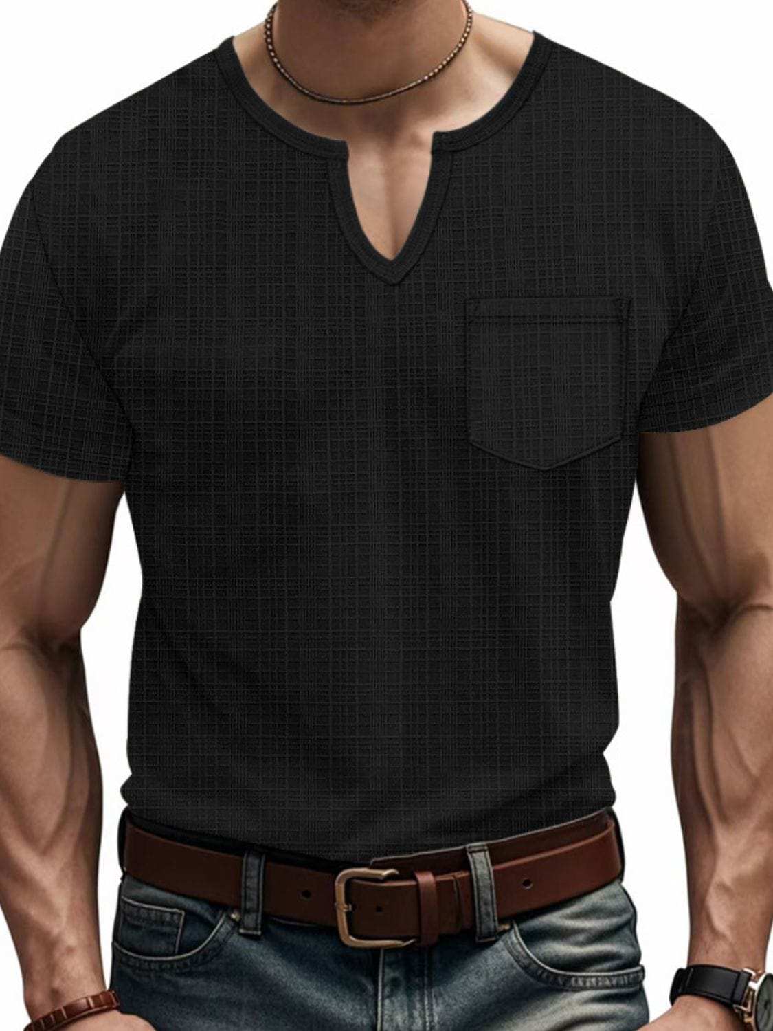 Men's Full Size Notched Short Sleeve T-Shirt Plus Size - Trendsi - Flyclothing LLC