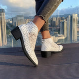 Printed Point Toe Block Heels Boots - Trendsi - Flyclothing LLC
