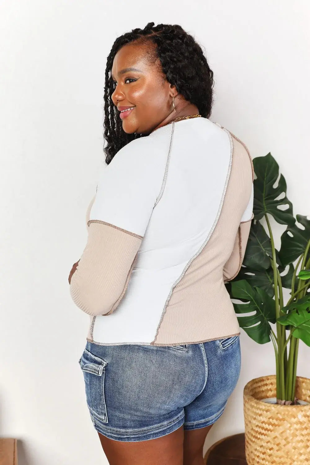Double Take Color Block Exposed Seam Top - Trendsi - Flyclothing LLC