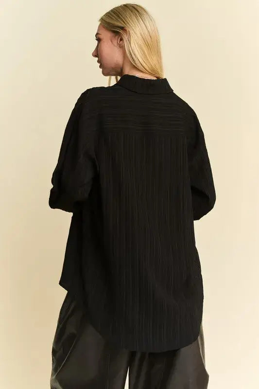 Davi & Dani Crinkled Jacquard Button Down Shirt - Trendsi - Flyclothing LLC
