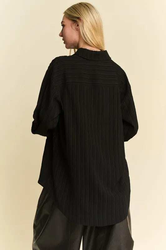 Davi & Dani Crinkled Jacquard Button Down Shirt - Trendsi - Flyclothing LLC