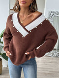 Contrast Trim Dropped Shoulder Long Sleeve Sweater - Trendsi - Flyclothing LLC