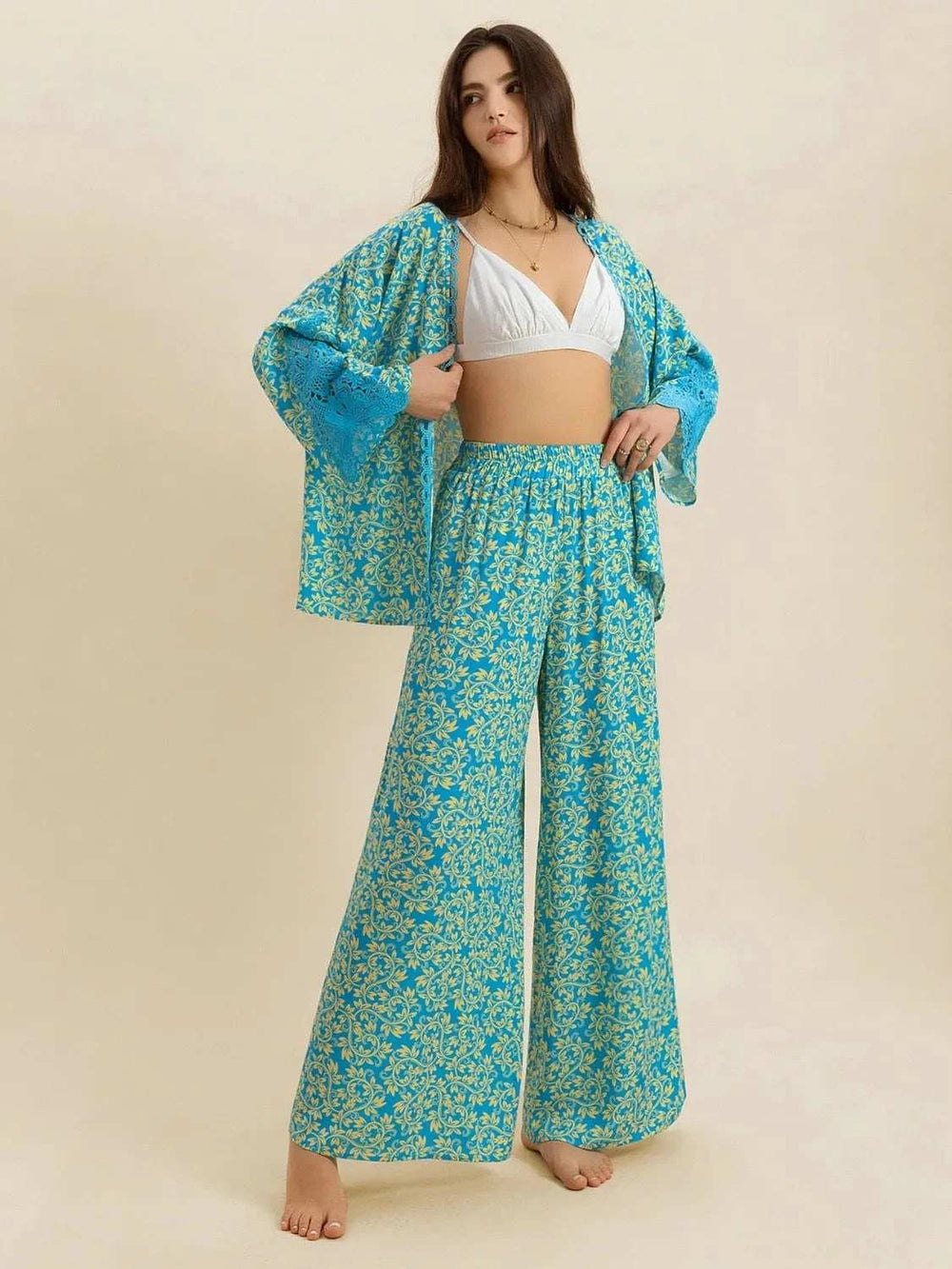 Open Front Printed Top and Pants Set - Trendsi - Flyclothing LLC