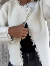 Full Size One Button Frayed Edge Cardigan Plus Size - Trendsi - Flyclothing LLC